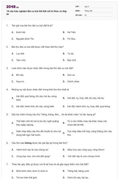 18 câu trắc nghiệm Bài ca trái đất Kết nối tri thức có đáp án