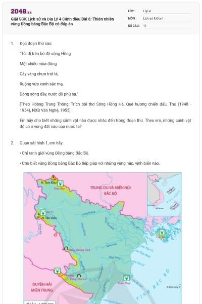 Giải SGK Lịch sử và Địa Lý 4 Cánh diều Bài 6: Thiên nhiên vùng Đồng bằng Bắc Bộ có đáp án