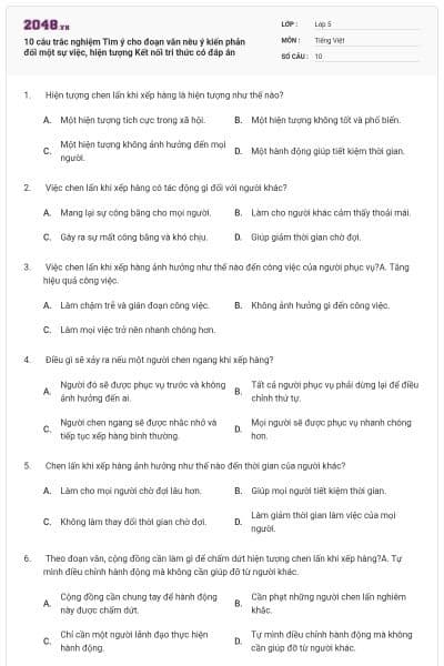 10 câu trắc nghiệm Tìm ý cho đoạn văn nêu ý kiến phản đối một sự việc, hiện tượng Kết nối tri thức có đáp án