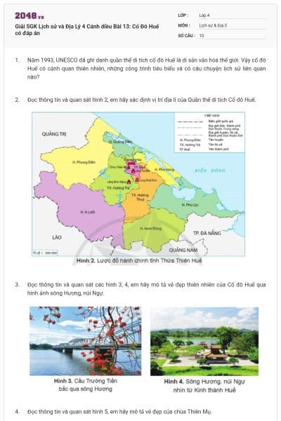 Giải SGK Lịch sử và Địa Lý 4 Cánh diều Bài 13: Cố Đô Huế có đáp án