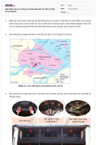 Giải SGK Lịch sử và Địa Lý 4 Cánh diều Bài 14: Phố cổ Hội An có đáp án