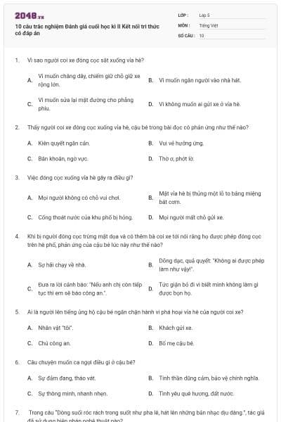 10 câu trắc nghiệm Đánh giá cuối học kì II Kết nối tri thức có đáp án