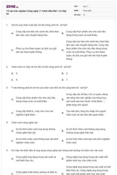 15 câu trắc nghiệm Công nghệ 11 Cánh diều Bài 1 có đáp án
