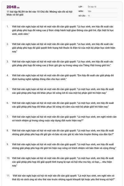 11 bài tập NLXH ôn thi vào 10 Chủ đề: Những vấn đề xã hội khác có lời giải