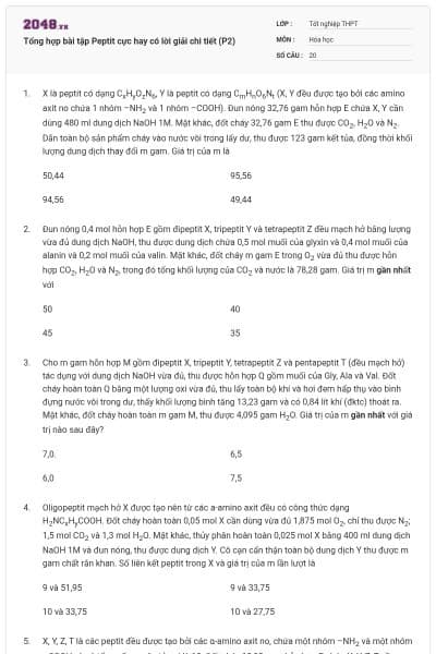 Tổng hợp bài tập Peptit cực hay có lời giải chi tiết (P2)