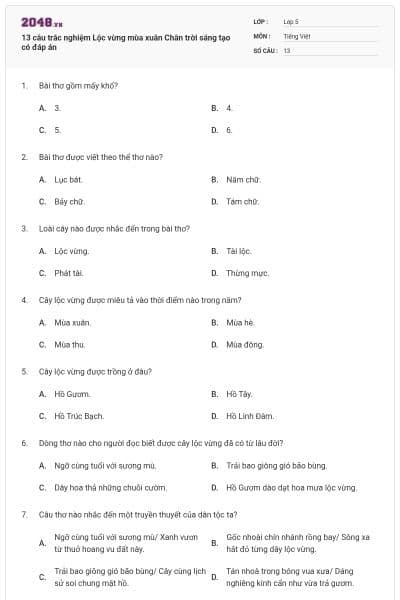 13 câu trắc nghiệm Lộc vừng mùa xuân Chân trời sáng tạo có đáp án