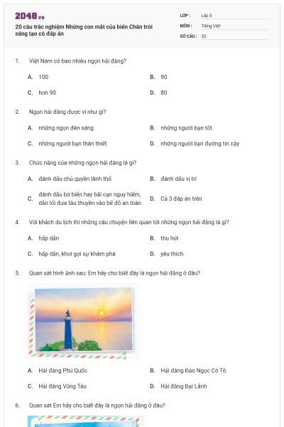 20 câu trắc nghiệm Những con mắt của biển Chân trời sáng tạo có đáp án