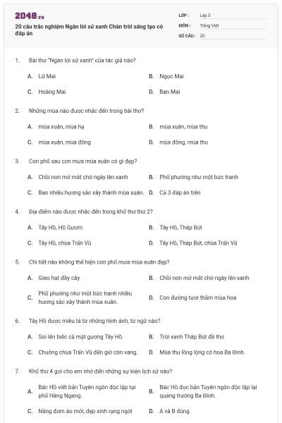 20 câu trắc nghiệm Ngàn lời sử xanh Chân trời sáng tạo có đáp án