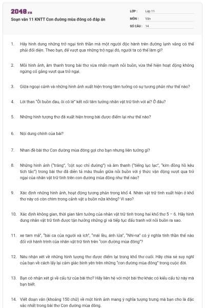 Soạn văn 11 KNTT Con đường mùa đông có đáp án
