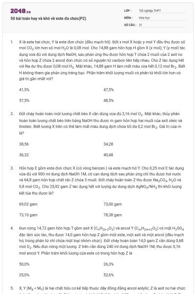 50 bài toán hay và khó về este đa chức(P2)