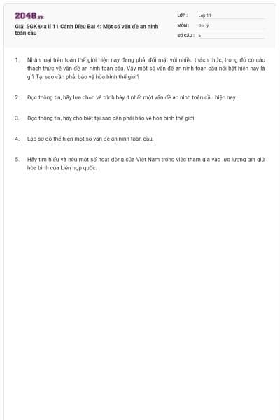 Giải SGK Địa lí 11 Cánh Diều Bài 4: Một số vấn đề an ninh toàn cầu