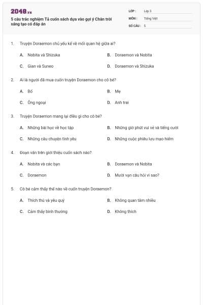 5 câu trắc nghiệm Tả cuốn sách dựa vào gợi ý Chân trời sáng tạo có đáp án