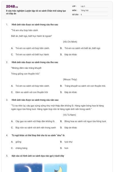 8 câu trắc nghiệm Luyện tập về so sánh Chân trời sáng tạo có đáp án