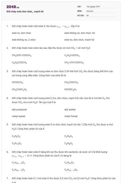 Đốt cháy este đơn chức_ mạch hở
