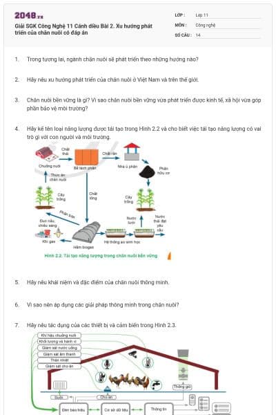 Giải SGK Công Nghệ 11 Cánh diều Bài 2. Xu hướng phát triển của chăn nuôi có đáp án