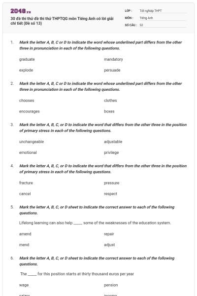 30 đề thi thử đề thi thử THPTQG môn Tiếng Anh có lời giải chi tiết (Đề số 13)
