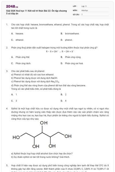 Giải SGK Hoá học 11 Kết nối tri thức Bài 22: Ôn tập chương 5 có đáp án