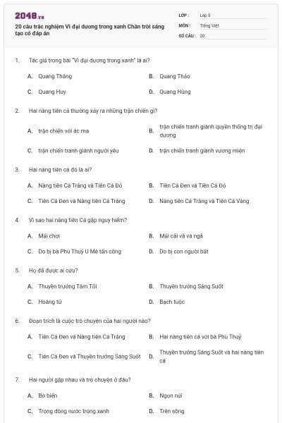 20 câu trắc nghiệm Vì đại dương trong xanh Chân trời sáng tạo có đáp án