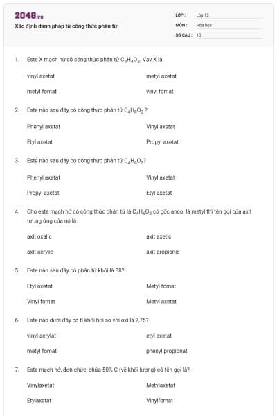 Xác định danh pháp từ công thức phân tử