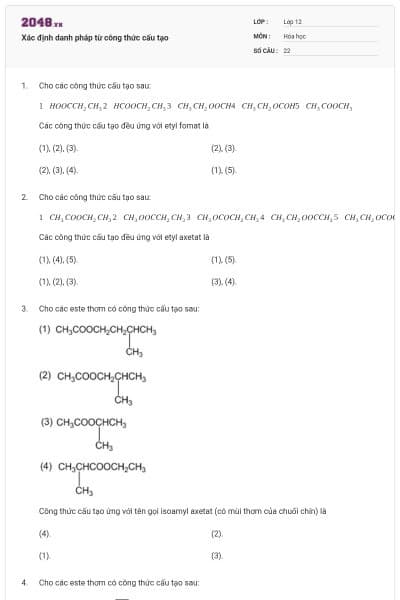 Xác định danh pháp từ công thức cấu tạo