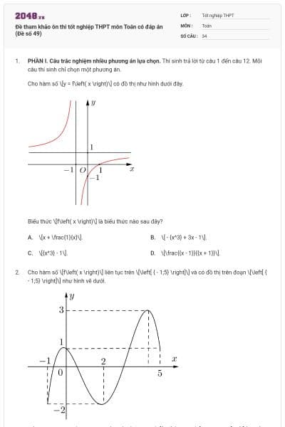 Đề tham khảo ôn thi tốt nghiệp THPT môn Toán có đáp án (Đề số 49)