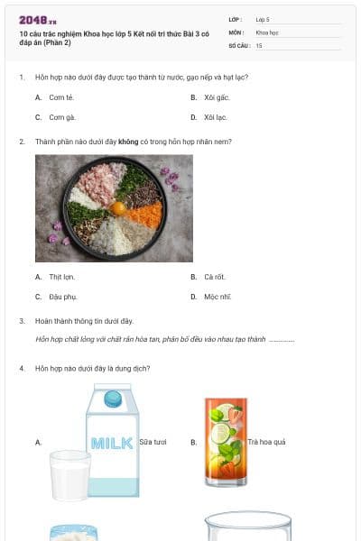 10 câu trắc nghiệm Khoa học lớp 5 Kết nối tri thức Bài 3 có đáp án (Phần 2)