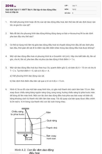 Giải SGK Vật lí 11 KNTT Bài 4. Bài tập về dao động điều hoà có đáp án