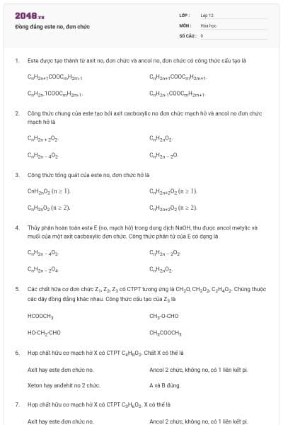 Đồng đẳng este no, đơn chức