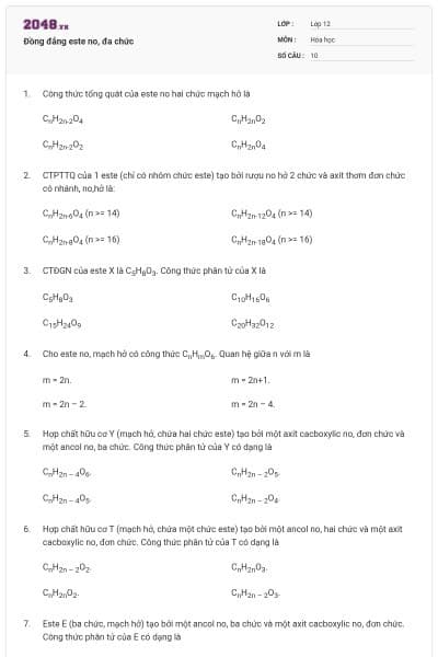 Đồng đẳng este no, đa chức