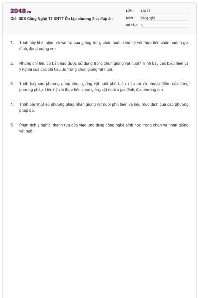 Giải SGK Công Nghệ 11 KNTT Ôn tập chương 2 có đáp án