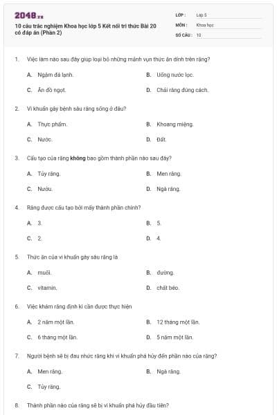 10 câu trắc nghiệm Khoa học lớp 5 Kết nối tri thức Bài 20 có đáp án (Phần 2)