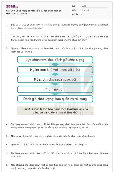 Giải SGK Công Nghệ 11 KNTT Bài 9. Bảo quản thức ăn chăn nuôi có đáp án