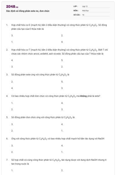 Xác định số đồng phân este no, đơn chức