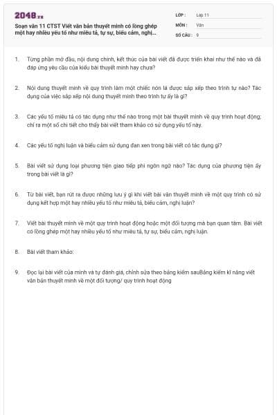 Soạn văn 11 CTST Viết văn bản thuyết minh có lồng ghép một hay nhiều yếu tố như miêu tả, tự sự, biểu cảm, nghị luận có đáp án