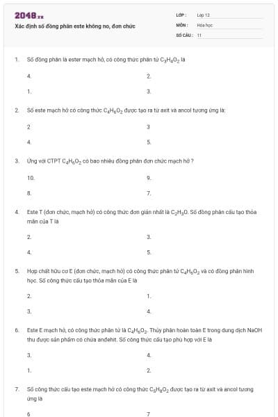 Xác định số đồng phân este không no, đơn chức