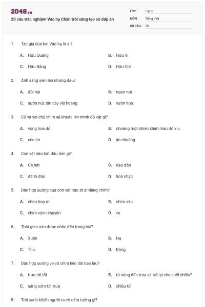 20 câu trắc nghiệm Vào hạ Chân trời sáng tạo có đáp án