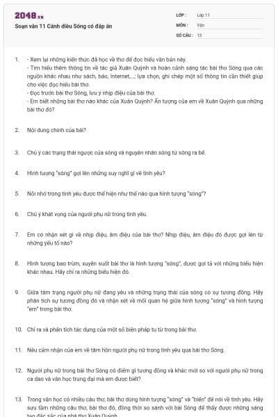 Soạn văn 11 Cánh diều Sóng có đáp án