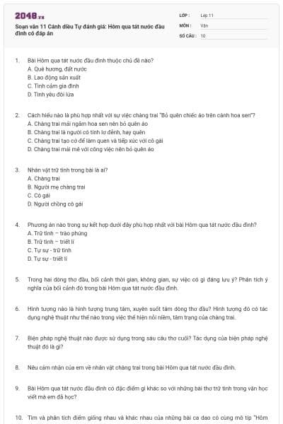 Soạn văn 11 Cánh diều Tự đánh giá: Hôm qua tát nước đầu đình có đáp án