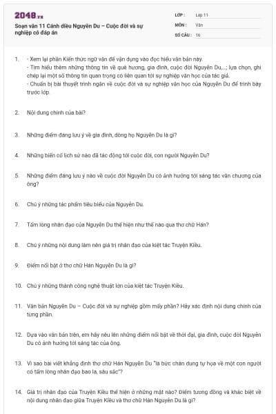 Soạn văn 11 Cánh diều Nguyễn Du – Cuộc đời và sự nghiệp có đáp án