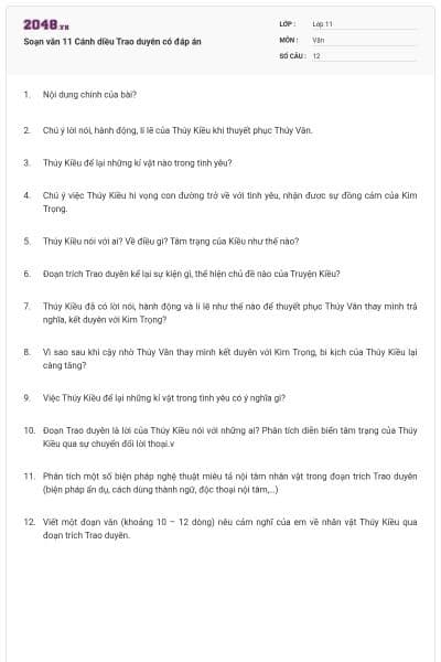 Soạn văn 11 Cánh diều Trao duyên có đáp án