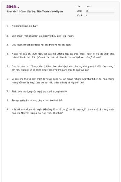 Soạn văn 11 Cánh diều Đọc Tiểu Thanh kí có đáp án