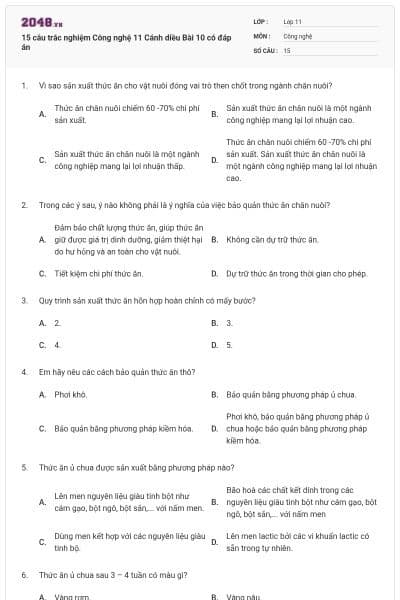 15 câu trắc nghiệm Công nghệ 11 Cánh diều Bài 10 có đáp án