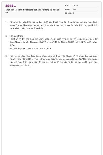 Soạn văn 11 Cánh diều Hướng dẫn tự đọc trang 62 có đáp án