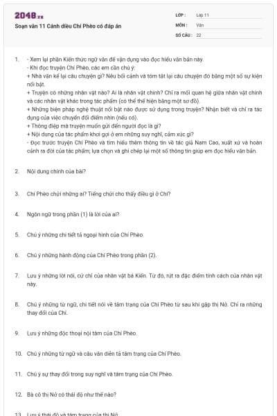 Soạn văn 11 Cánh diều Chí Phèo có đáp án