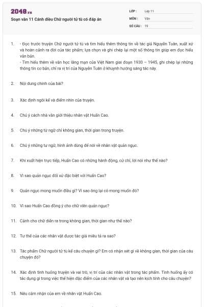Soạn văn 11 Cánh diều Chữ người tử tù có đáp án