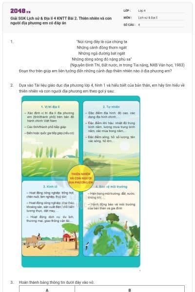 Giải SGK Lịch sử & Địa lí 4 KNTT Bài 2. Thiên nhiên và con người địa phương em có đáp án