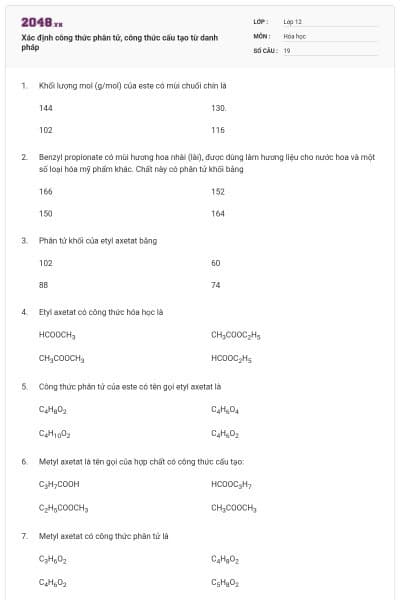Xác định công thức phân tử, công thức cấu tạo từ danh pháp