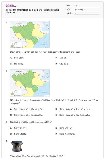 15 câu trắc nghiệm Lịch sử & Địa lí lớp 4 Cánh diều Bài 8 có đáp án