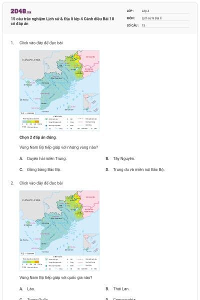 15 câu trắc nghiệm Lịch sử & Địa lí lớp 4 Cánh diều Bài 18 có đáp án