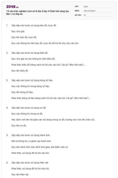 15 câu trắc nghiệm Lịch sử & Địa lí lớp 4 Chân trời sáng tạo Bài 1 có đáp án